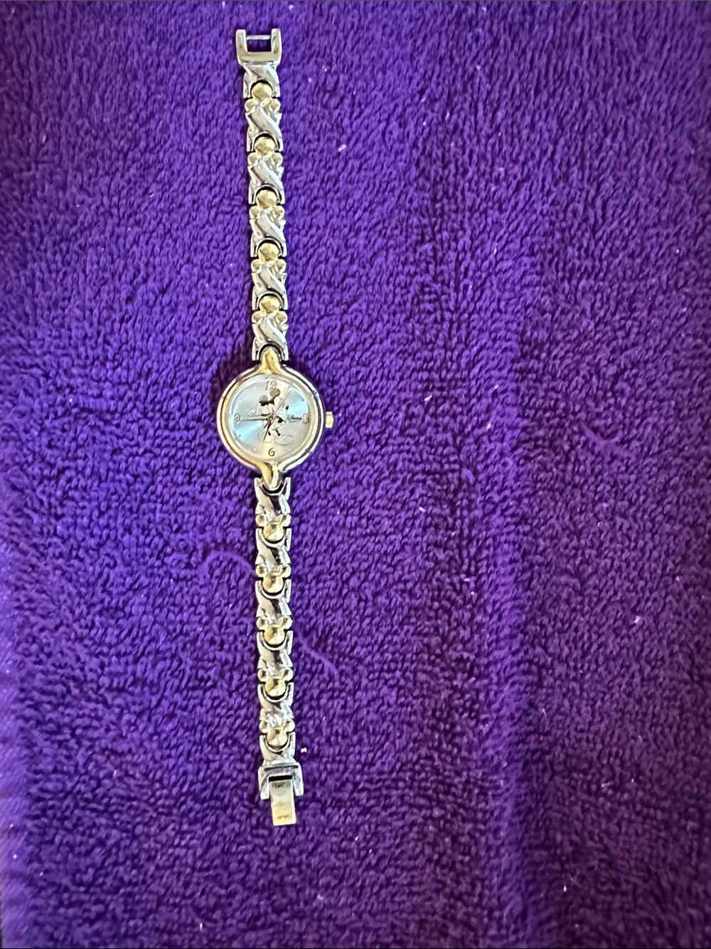 Disney Silver and Gold-Tone Bracelet Watch with Disney Mickey Mouse Face